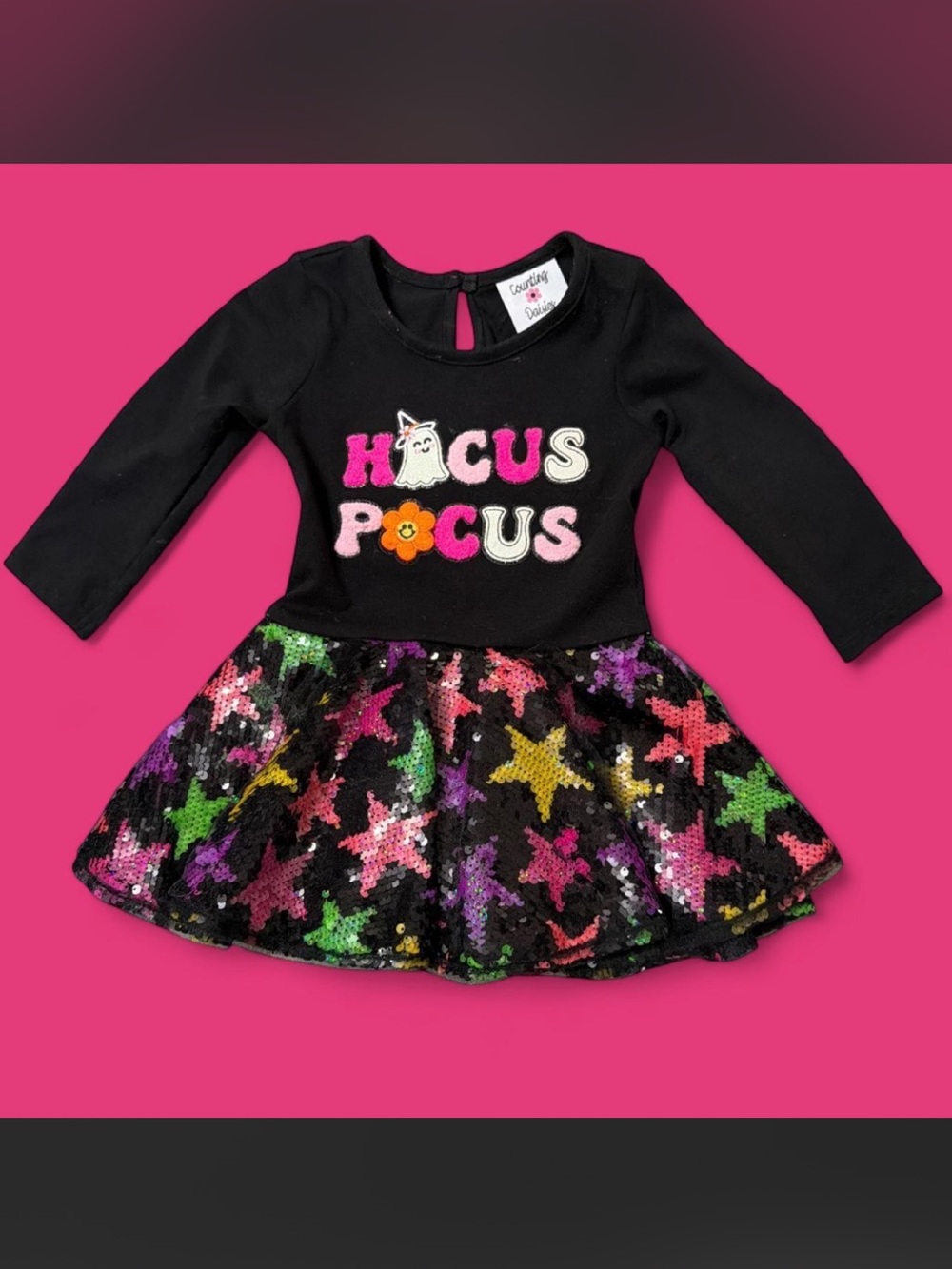 Counting Daisies Hocus Pocus Black Sequin Star Girls Dress Size 4/5